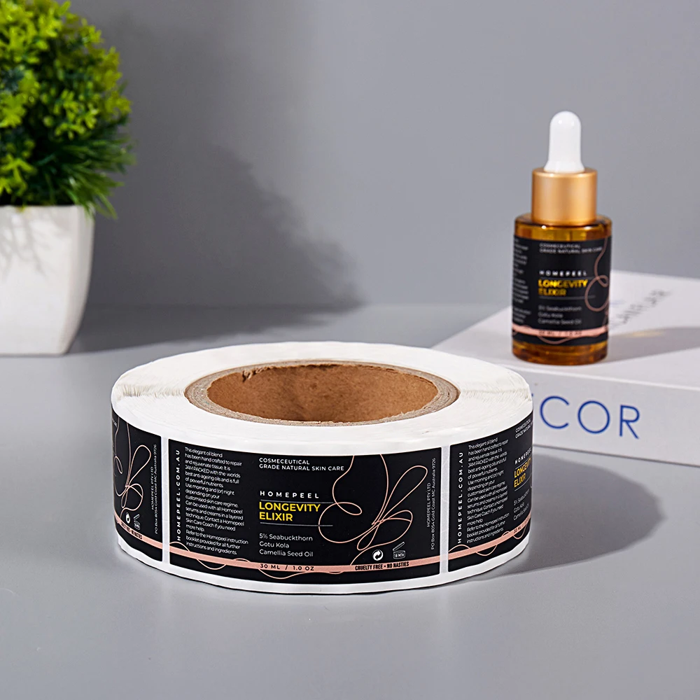 custom printing logo gold foil labels essential oil cosmetic packaging sticker adhesive waterproof paper stickers