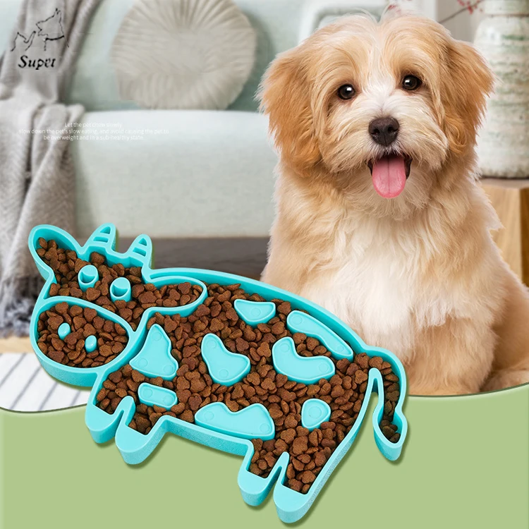 New Arrive Lovely Cow Shape Soft Chew Resistant Healthy Diet Dog Bowl Slow Feeder Eating Large