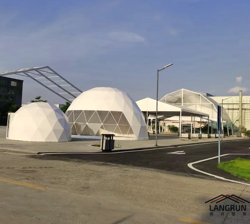 Langrun Wholesale Luxury Comfort Waterproof Hemispherical Dome Tent Steel Tube Prefabricated Geodesic Glamping Dome Yurt Tents