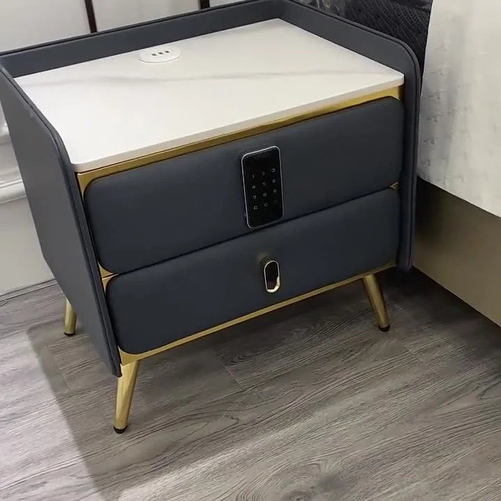 Intelligent bedside table modern simple multi-function bedside table with wireless charging color lamp fingerprint lock sound