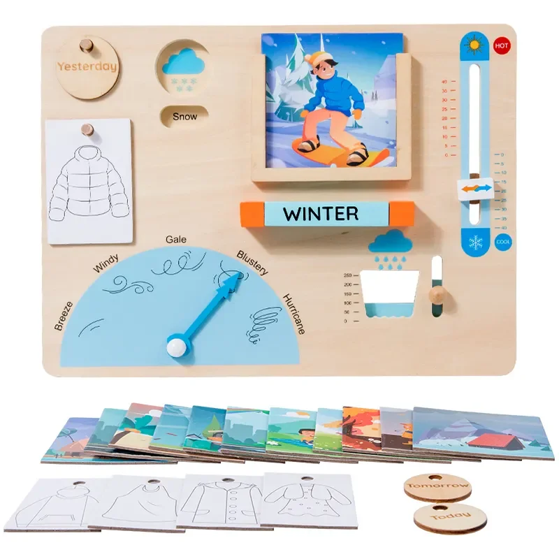 Custom New Arrival Children Wooden Weather Forecast Cognitive Busy Board Montessori Educational Toys For Kids
