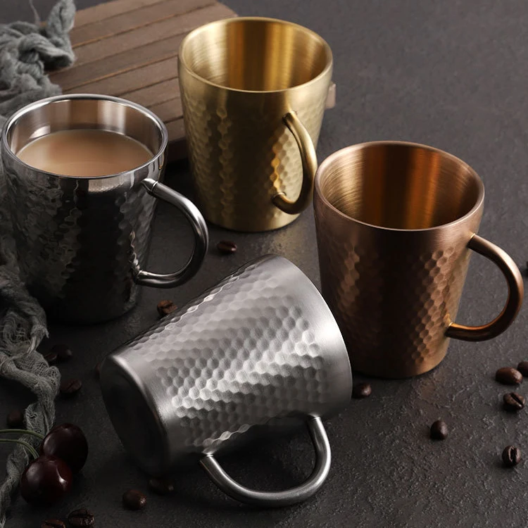 Bar Accessories Drinkware Stainless Steel Hammered Coffee Mug Cup With Handle For Tea Juice Beer