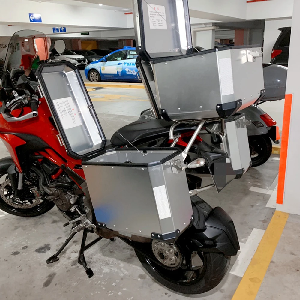 32L 36L 38L Right Side Top Box Universal Motorcycle Anti-Collision Waterproof Aluminum Alloy Essential Travel Camping Box Black