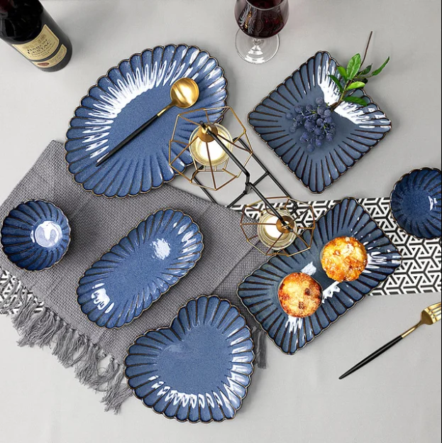 DN54 горячая Распродажа глазурованная посуда сине-белая керамическая посуда кофейная чашка тарелка