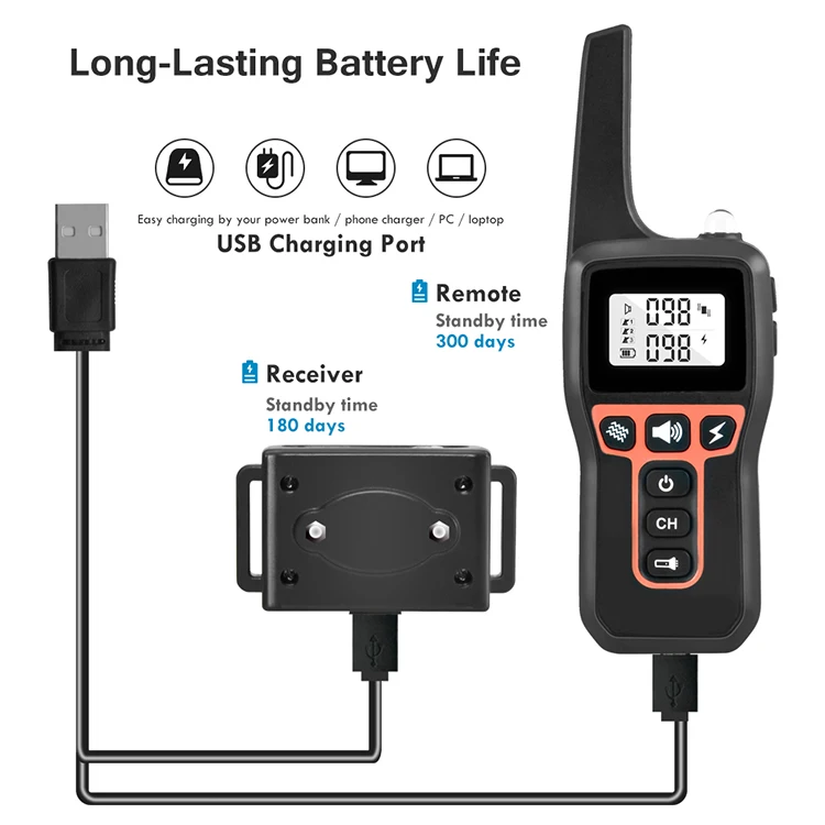 
Remote Dog Training Device Barking Prevention Waterproof Black TPU Reflective Collar 