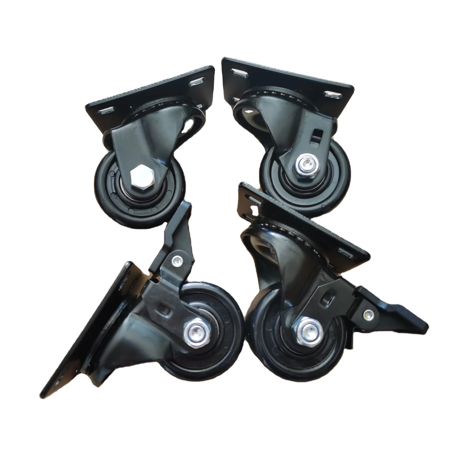 Durable 1.5/2In Small Black Furniture Castor High Load 100/150KG Brake Nylon Swivel Wheel Low Profile M10/12 Thread Stem Caster