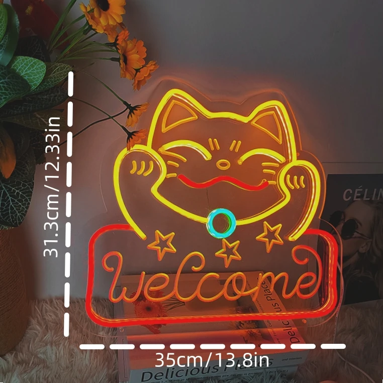 Manufacturer Fast delivery Dropshipping  Lucky Cat welcome led neon letter sign custom led light logo neon sign custom