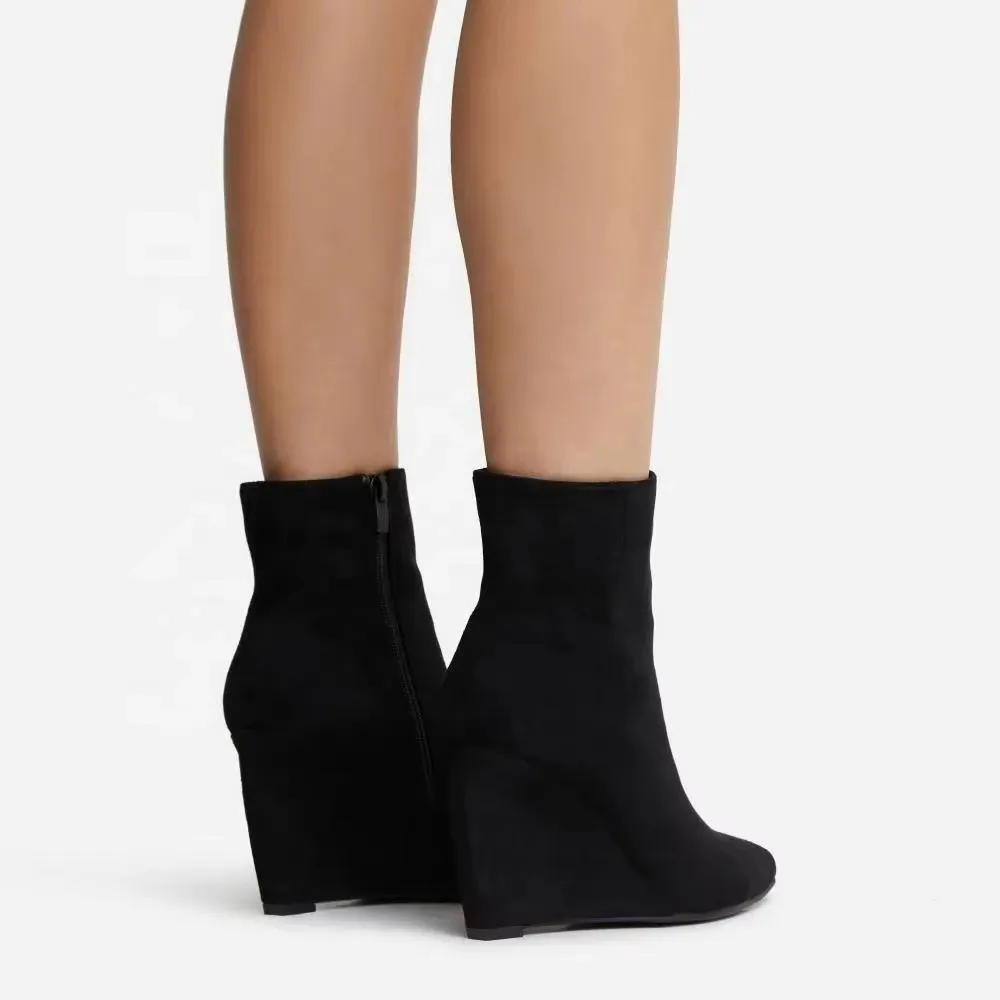 pointed toe wedge heel black faux suede for women or  laddies ankle boots  women  wedge dress shoes