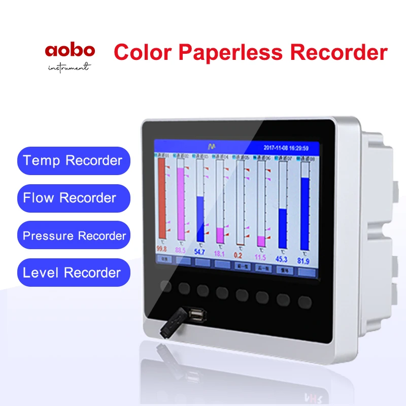 5.6/7 Inch LED Color Screen Thermocouple Paperless Recorder 4G Input Channels Touch Output Pressure Customizable OEM Support