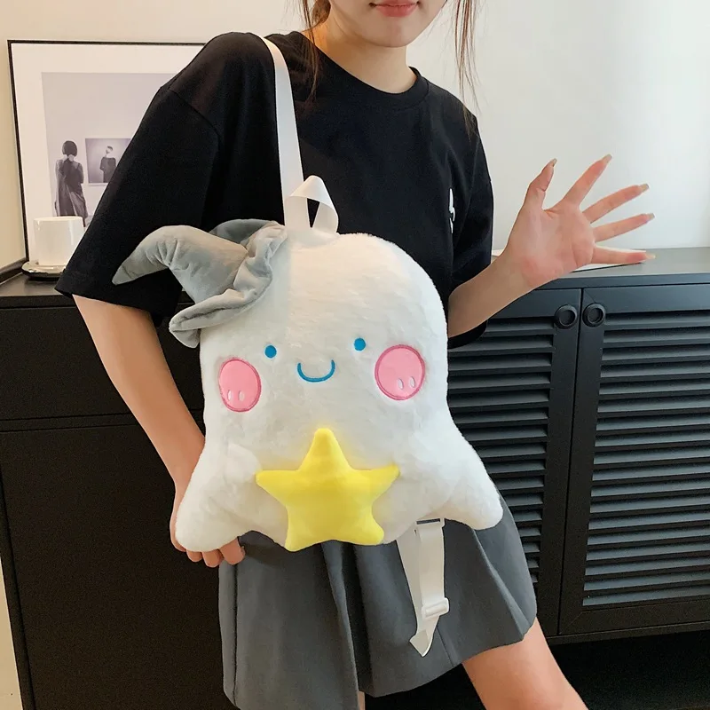 Unisex New Cute Halloween Backpack Soft Plush Style with Funny Skeletons Ghosts Cartoon Anime Pattern for School Made Fabric