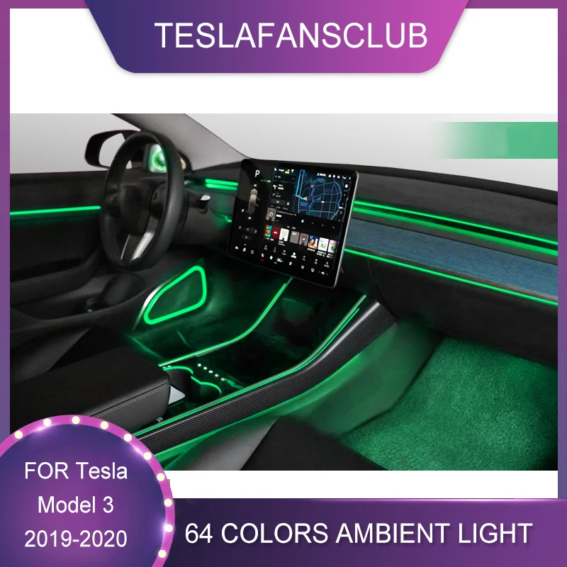 Auto 64 Colors For Tesla Model 3 2019 2020 Touch Controll Car Dashboard Panel LED Luminous Strip Ambient Lamp Decorative