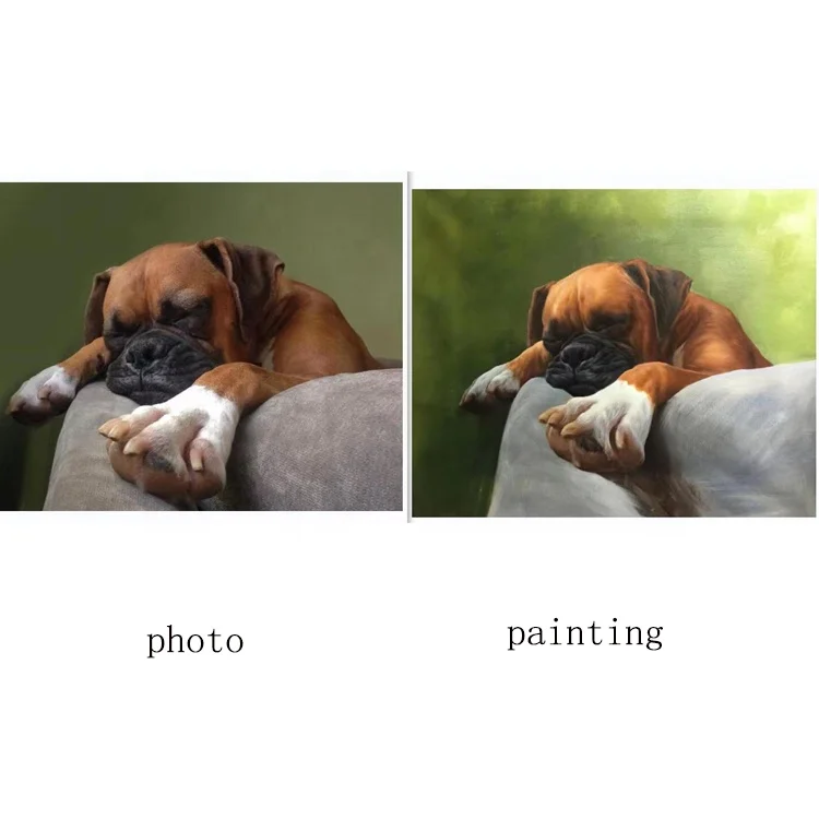 high quality 100% handmade cute sleeping dog oil portrait painting from photo for sale