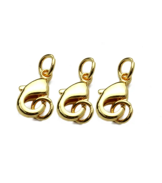 NANA high quality 14k gold plated findings,10mm brass gold lobster clasps