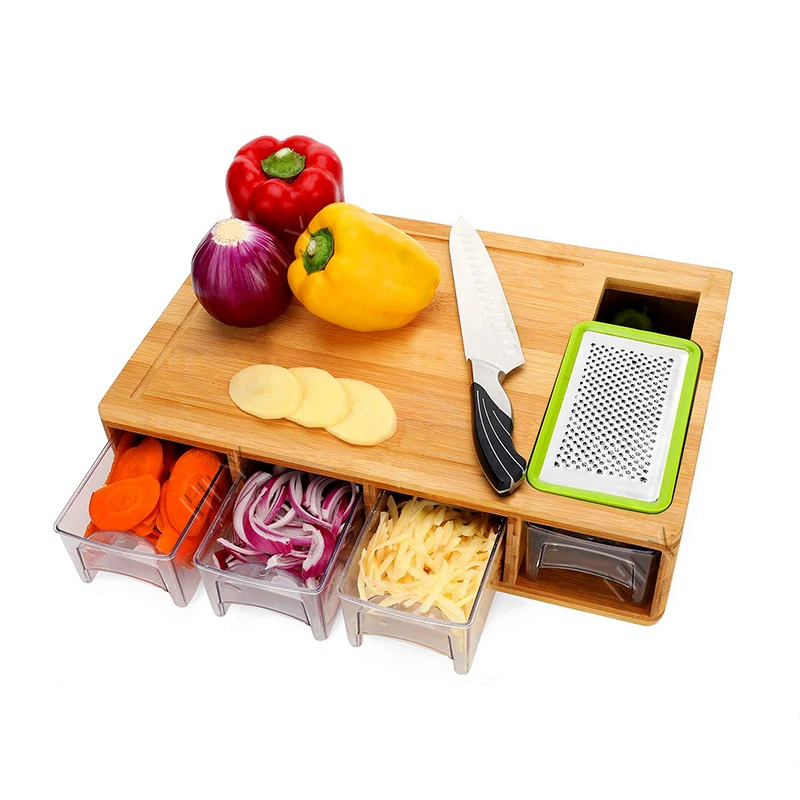 Wholesale Kitchen Food Slicing Graters Bamboo Chopping Board, Vegetable Containers Cutting Board With Drawer