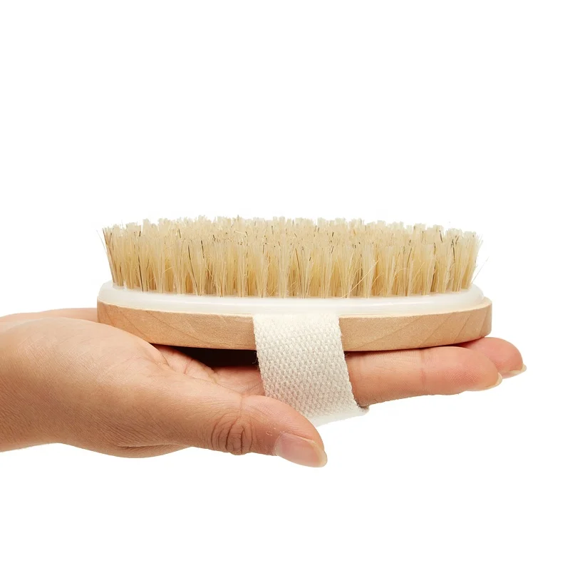 Custom Logo Wood  bamboo massage Wet and Dry Skin bath body brush Body Scrub round Boar Bristle body brush