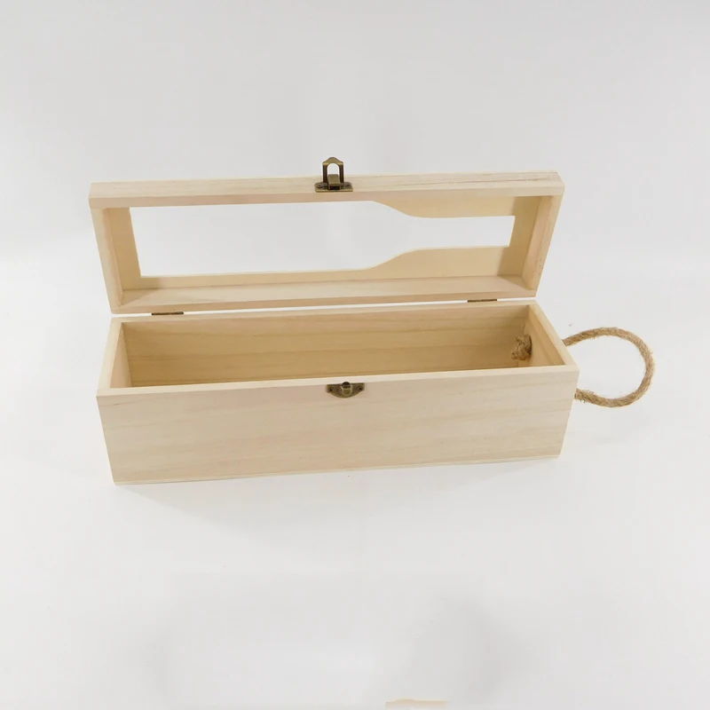 Недорогая натуральная НЕОБРАБОТАННАЯ деревянная коробка для вина с ручкой из джута