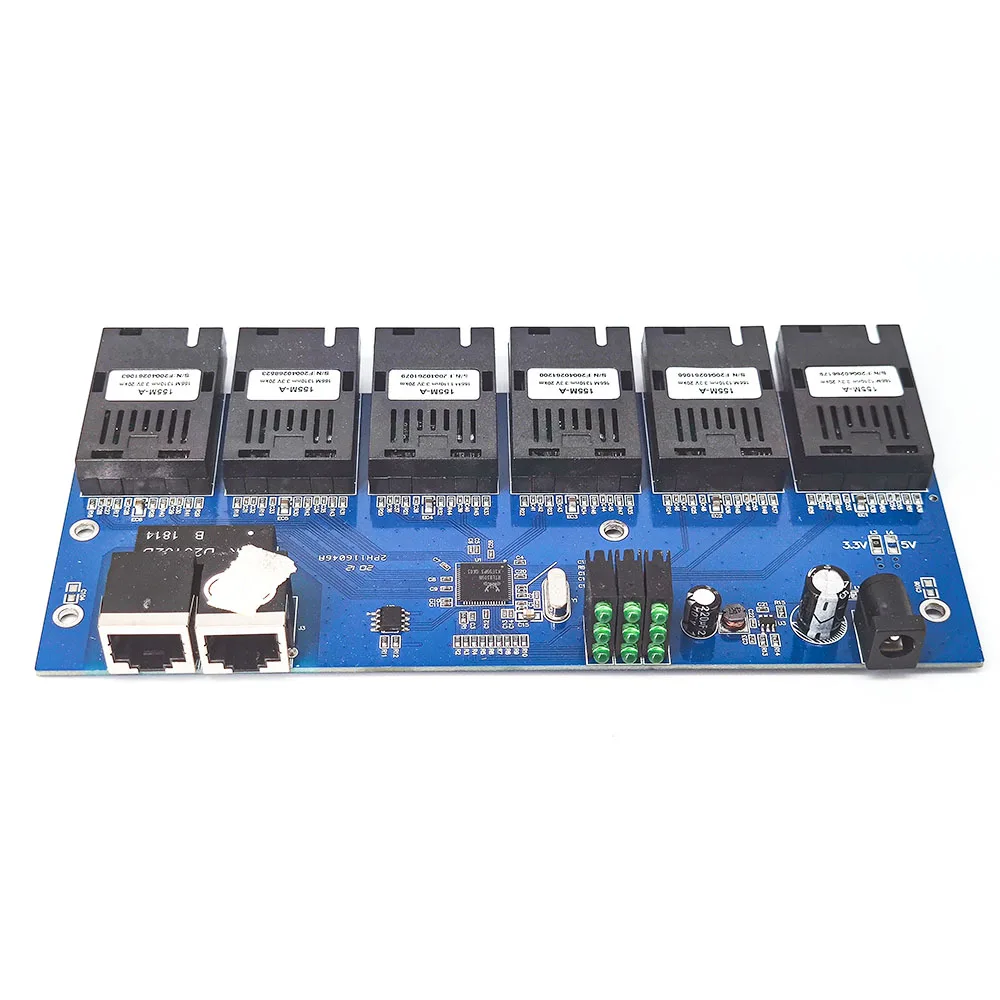 100Mbps Single mode simplex 6 Fiber ports 2 Lan port 6F2E Fiber media converter PCBA