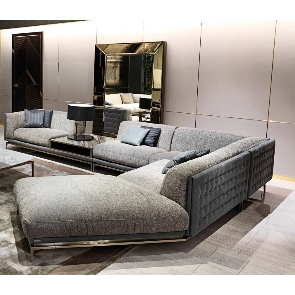 Exeon Large Leather Home Living Room Sofa Italian Modern Light Luxury Furniture Set L Shape Luxury Sectional Couch