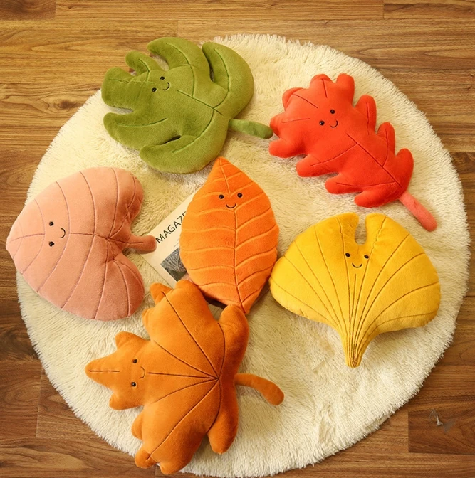 2023 New Wholesale New Soft Stuffed Leaf Shaped Plush Pillow Hot Selling Simulation Leaf Throw Pillow Creative Back Cushion