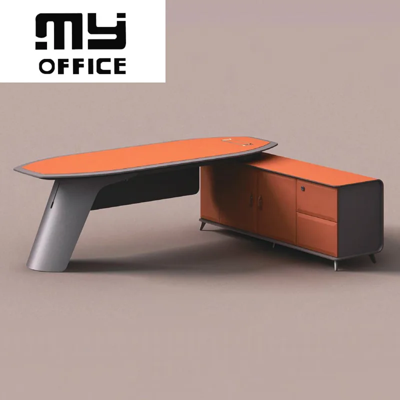 Foshan Table Minimalist Light Luxury President Manager Desk Orange Leather Chairman Taipan