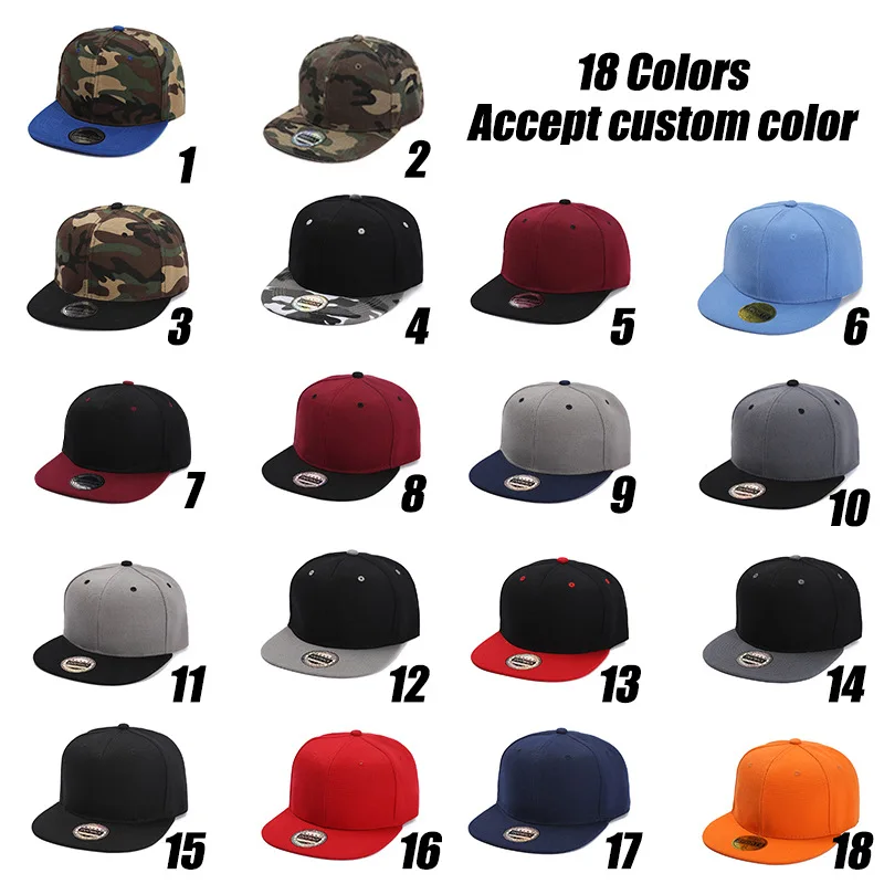 Custom Embroidered Logo Snapback Hat Classic Cotton 6 Panel Flat Bill Baseball Cap Men Camo Hip Hop Sport Snapback Cap