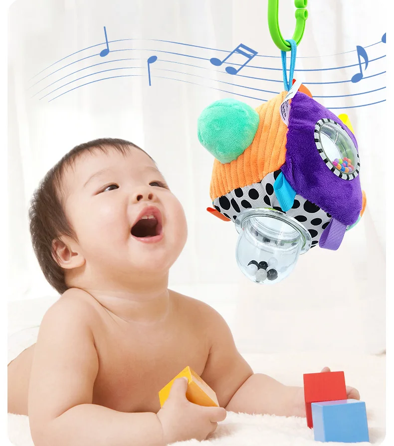 babyfans 2024 new design product baby soft cube hanging toys with rattle mirror for stroller or crib different material sensory