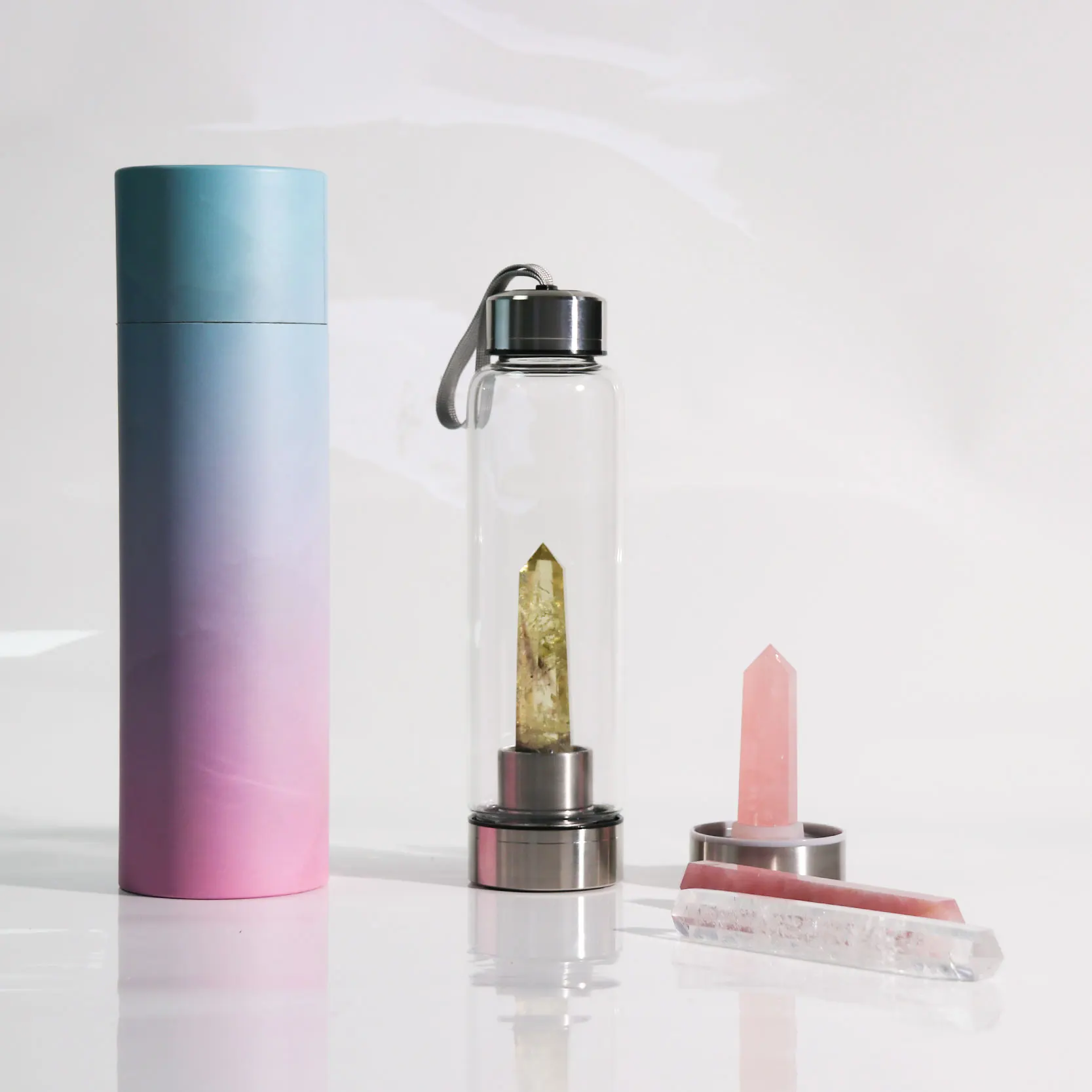 Wholesale Natural Healing Crystal Infused Glass Water Bottle With Crystals Crystal Water Bottle Infused Gemstone