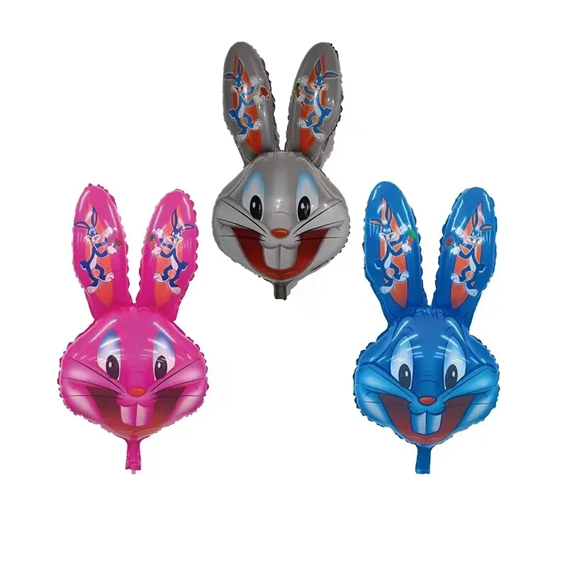 Inflatable Bunny Foil Cartoon Happy Easter Balloon Easter Decoration Accept Customized 83_43cm Balloon Blue Pink Logo 1 Color