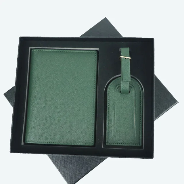 PU saffiano кожаный дорожный набор с держателем для паспорта и багажными бирками упаковочной коробкой на заказ Обложка логотипом