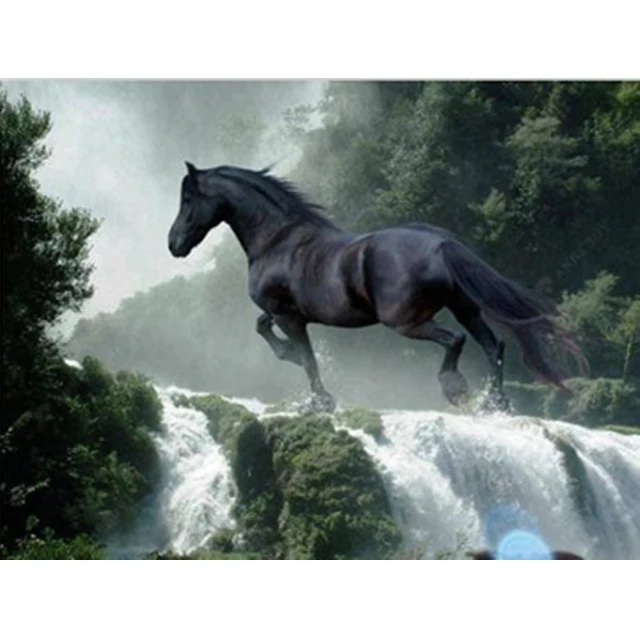 2020 custom 5d diy diamond painting black horse and waterfall scenery diamond art painting