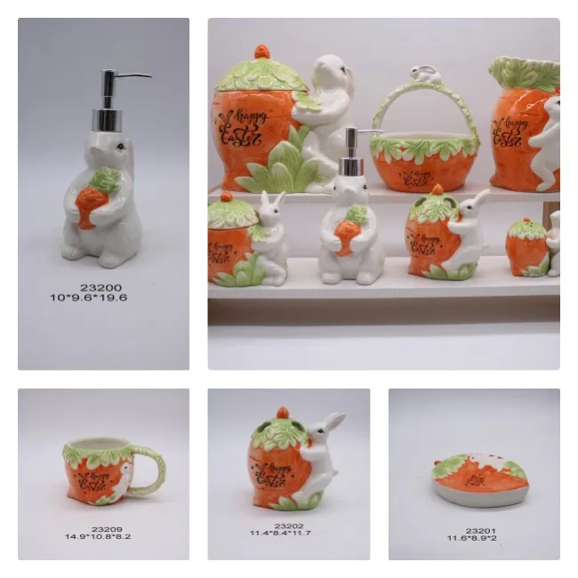 hot sell  Cute Cartoon hand-paint  rabbit shape dispenser  dolomite Easter bathroom set