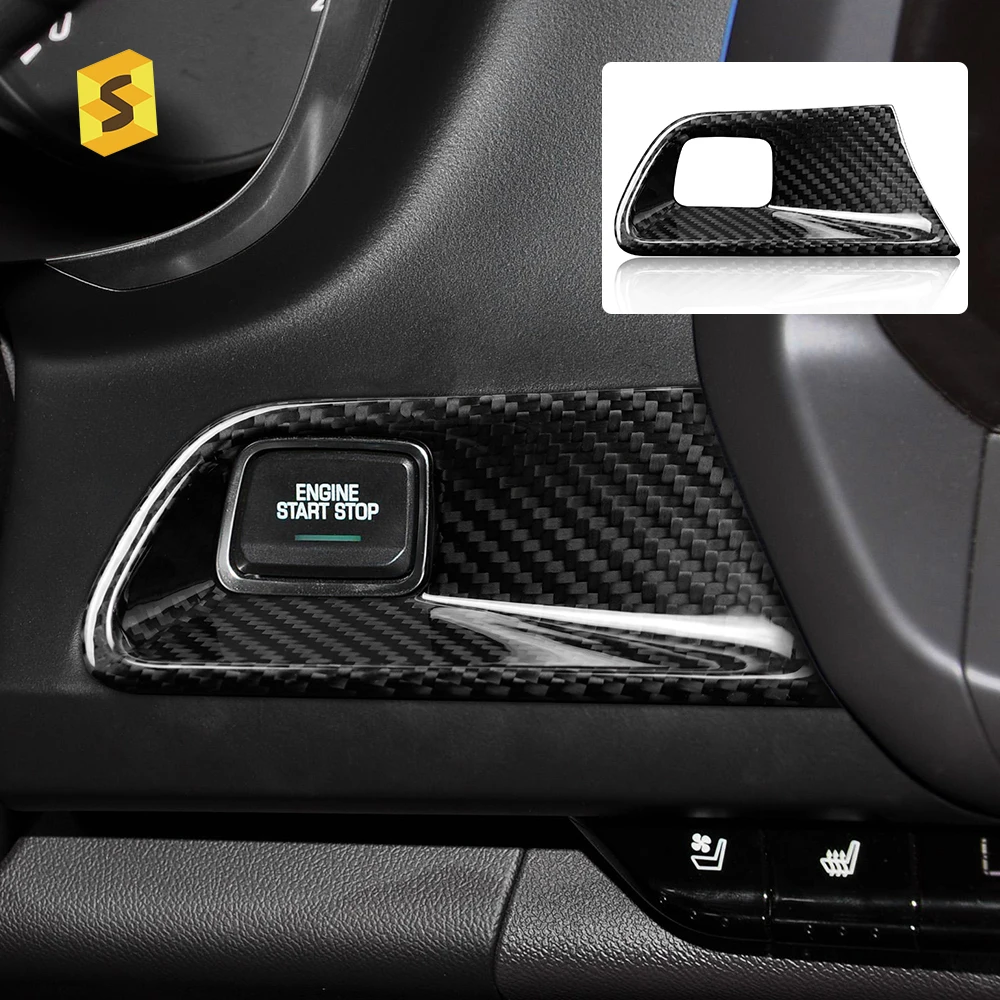 Shasha Carbon Fiber Push Button Start Stop Trim Cover Dry Carbon Car Interior Accessories For Chevrolet Camaro 2016 Years Up