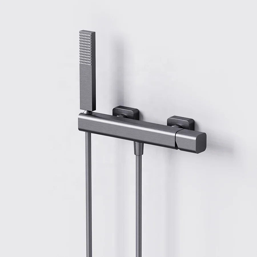 2 functions with handheld shower wall mounted brushed gun metal square design bathroom shower faucet