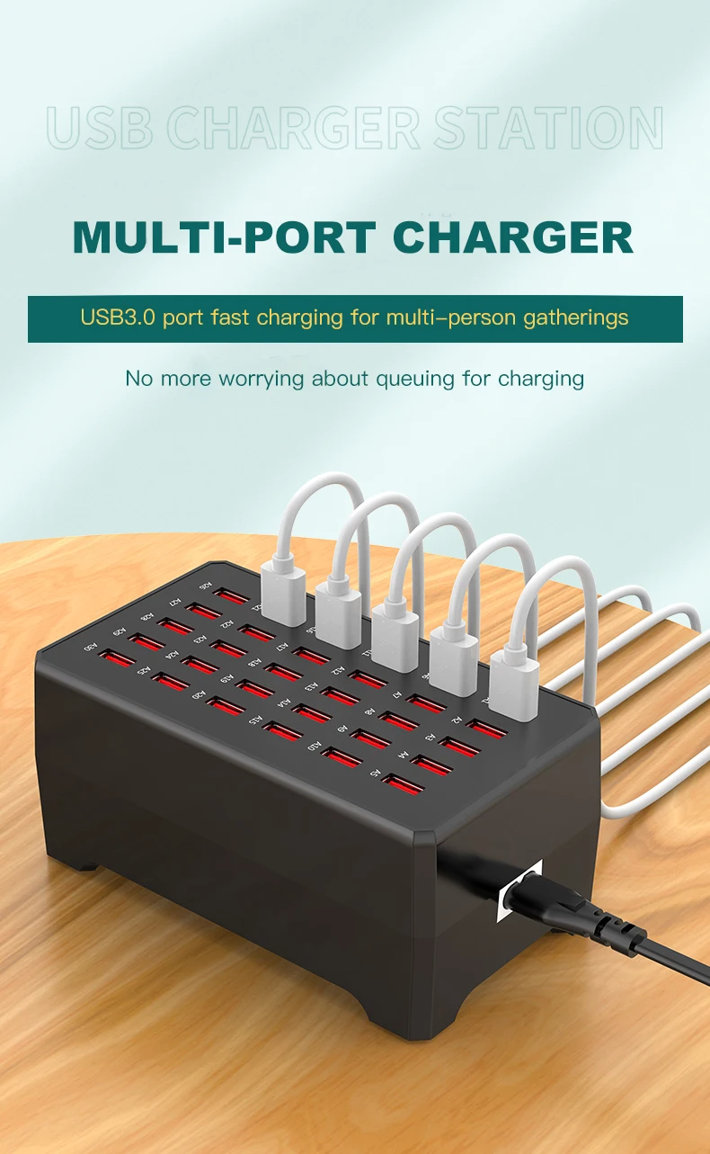 Smart 30 Ports USB Hub Charging Station Power Outlet Multi Port Speed Wall Charger Dock Charger Adapter for Hotel School Shop