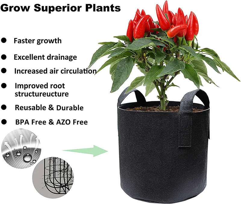 Black Fabric Grow Pots for Indoor Outdoor Planting Grow Bags Outdoor Plant Pots with Handles Potato Grow Bags Premium Fabric Pot