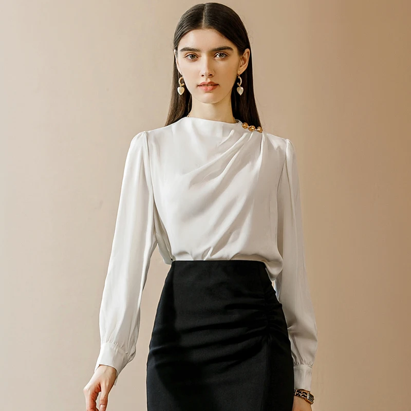 Office Tops for Women Ladies Top Blouse Satin Polyester Chiffon Silk Fabric Material Production Wholesale Blouses