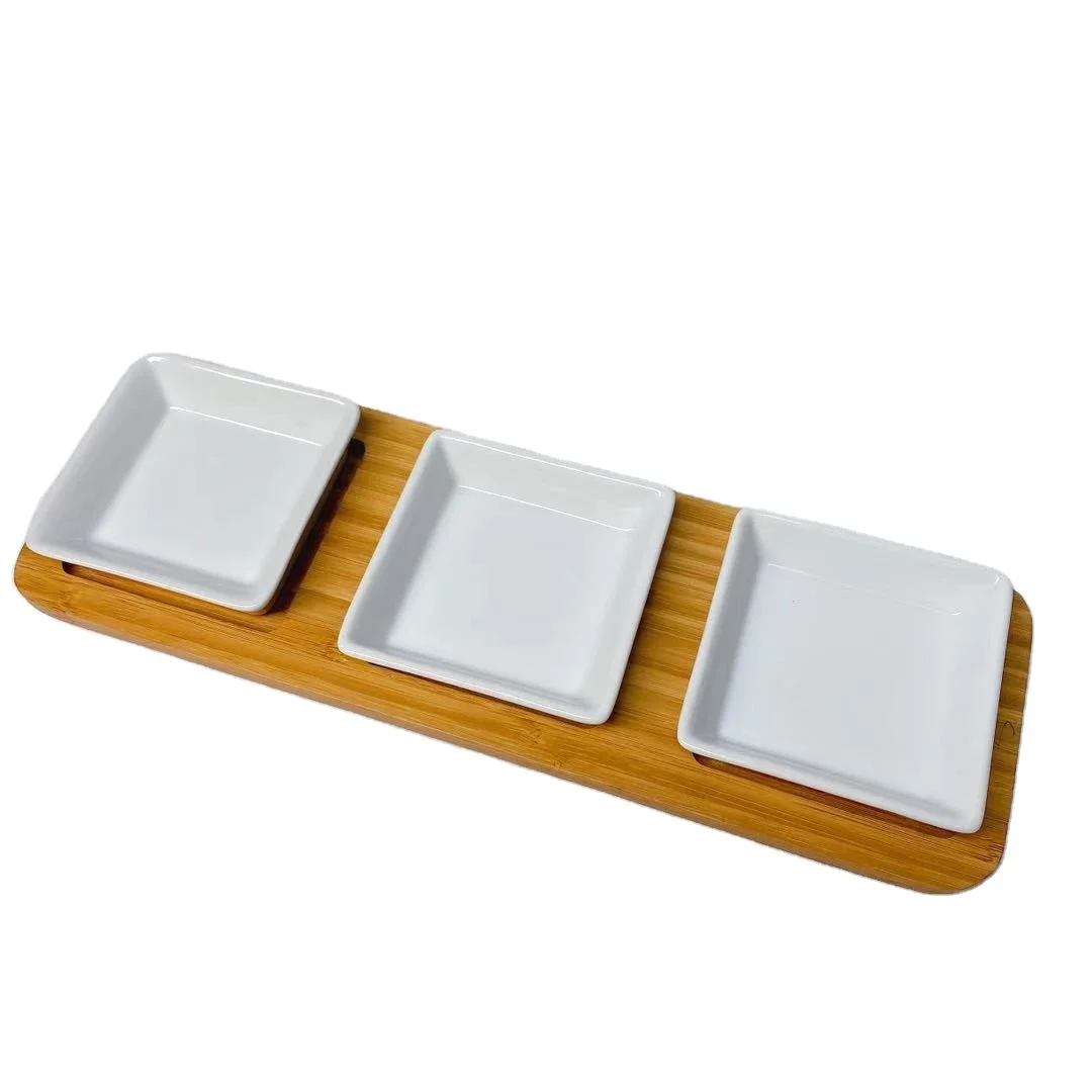 Mini Wholesale 3 Tier Decorative Wooden Wood Ceramic Tea Serving Trays with Cover Dishes Set