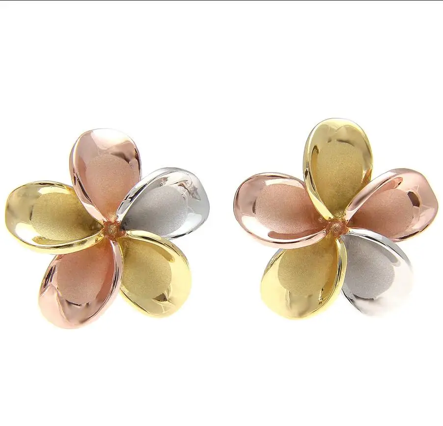 Size 6MM to 25MM 14K Gold plated Solid Silver Plumeria Jewelry Hawaiian Fancy Plumeria Flower France Hook Earring