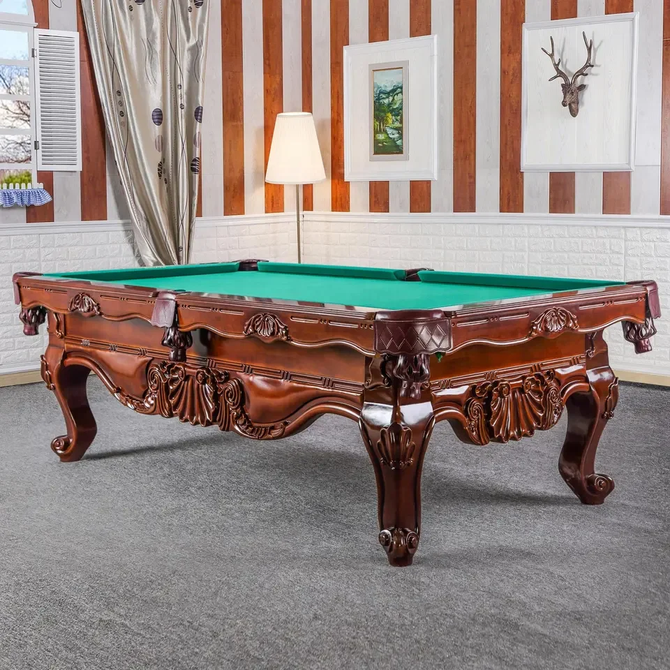 Factory Manufactory Cheap Price American Style Solid Wood Legs Custom Carved Billiard Pool Table