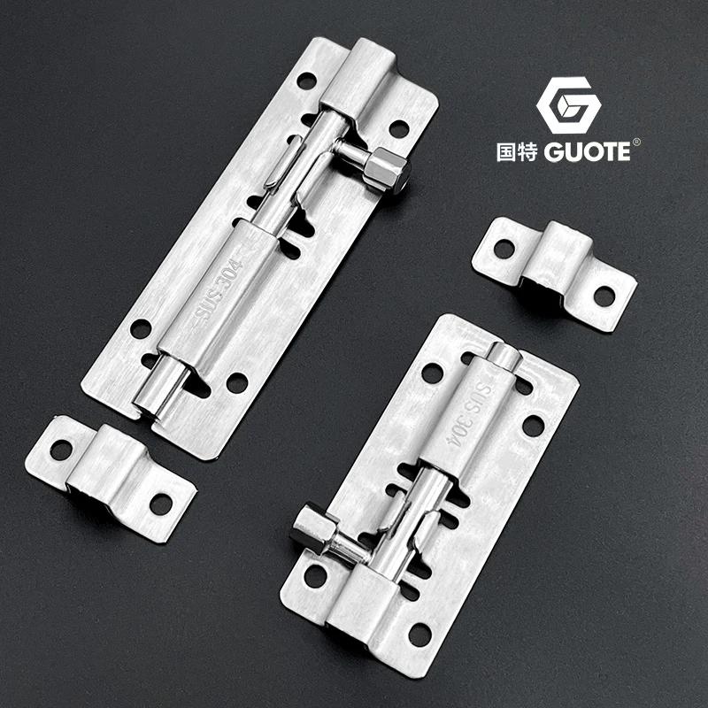 GUOTE punching stainless steel hardware stainless steel slide bolts for doors double side sliding glass door lock