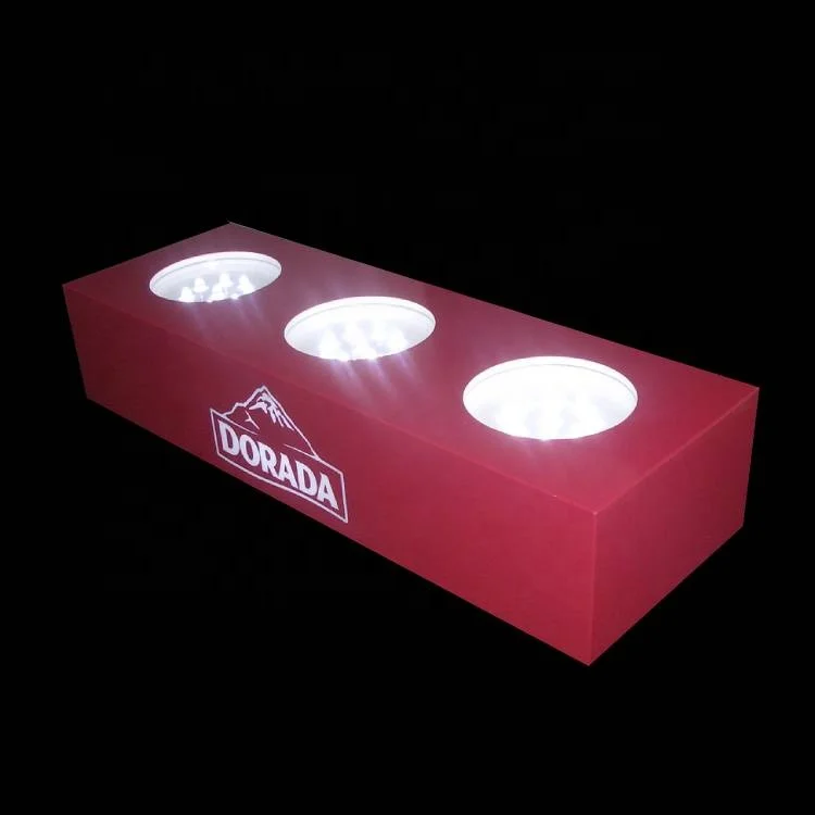2020 fashion luxury customize counter top led Illuminate 3 bottles acrylic display with logo light up on front