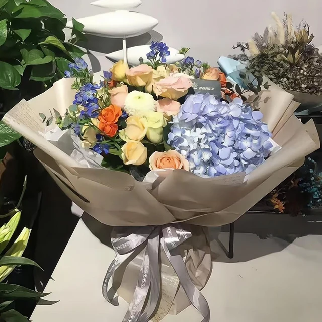 Wholesale korean style waterproof rose floral bouquets packing plastic roll tissue flowers wrapping paper packaging