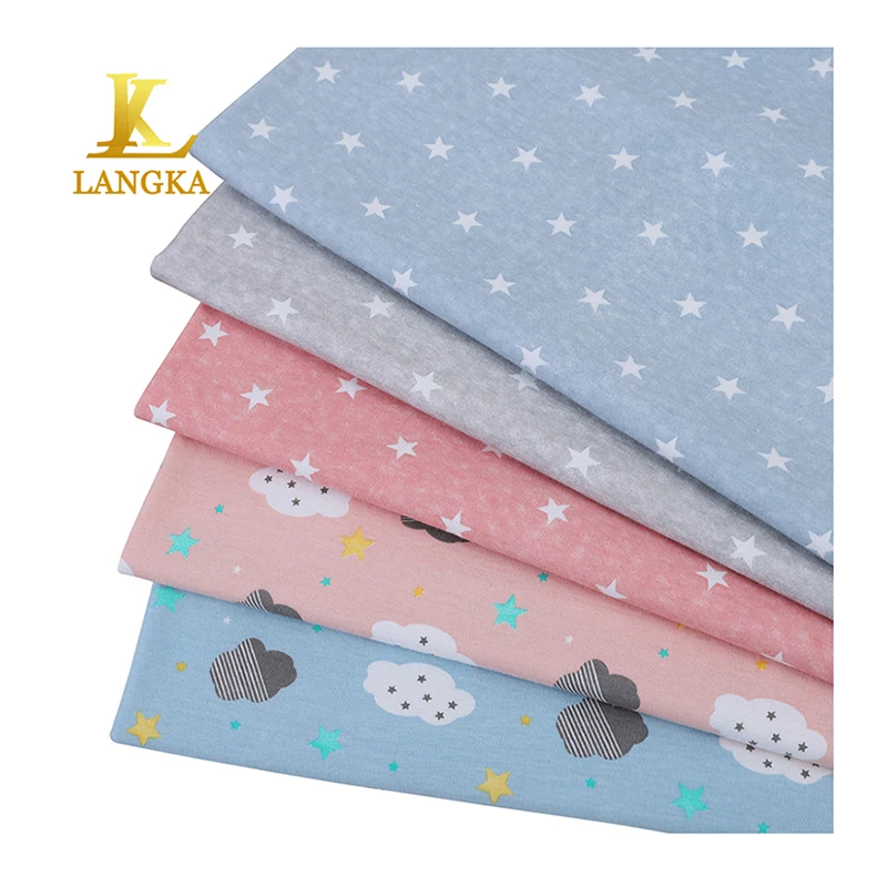 Langka Eco Friendly Oeko-Tex Standard 100 Organic Cotton 200GSM Knitted Printed Jersey Fabric for Baby Clothing