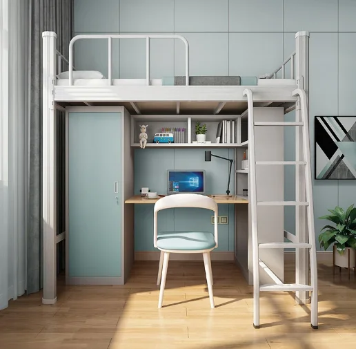 Steel Bunk Beds Metal Bedroom Furniture Modern School Bed School Table CA-231 with Wardrobe and Desk College Students Adult