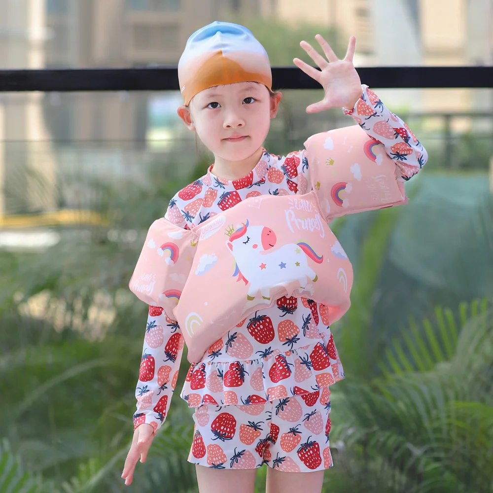 Thicken High Buoyancy Adjustable Belt Kids Slide Switch Button Non-inflatbale Arm Ring Life Vest Swim Jacket For Children Summer