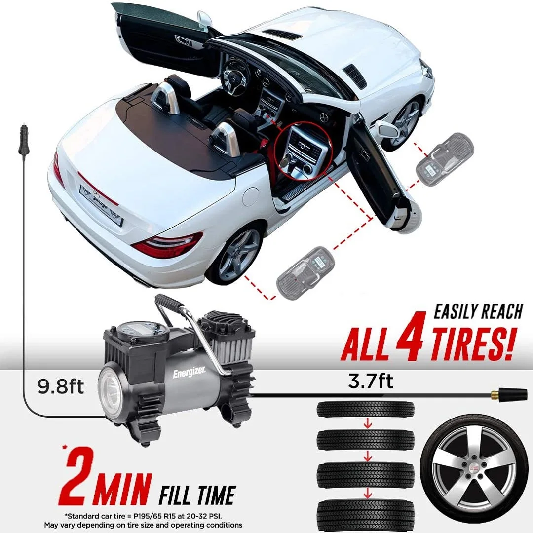 Energizer Portable air-compressors 12v car tire pump max150PSI with LCD display