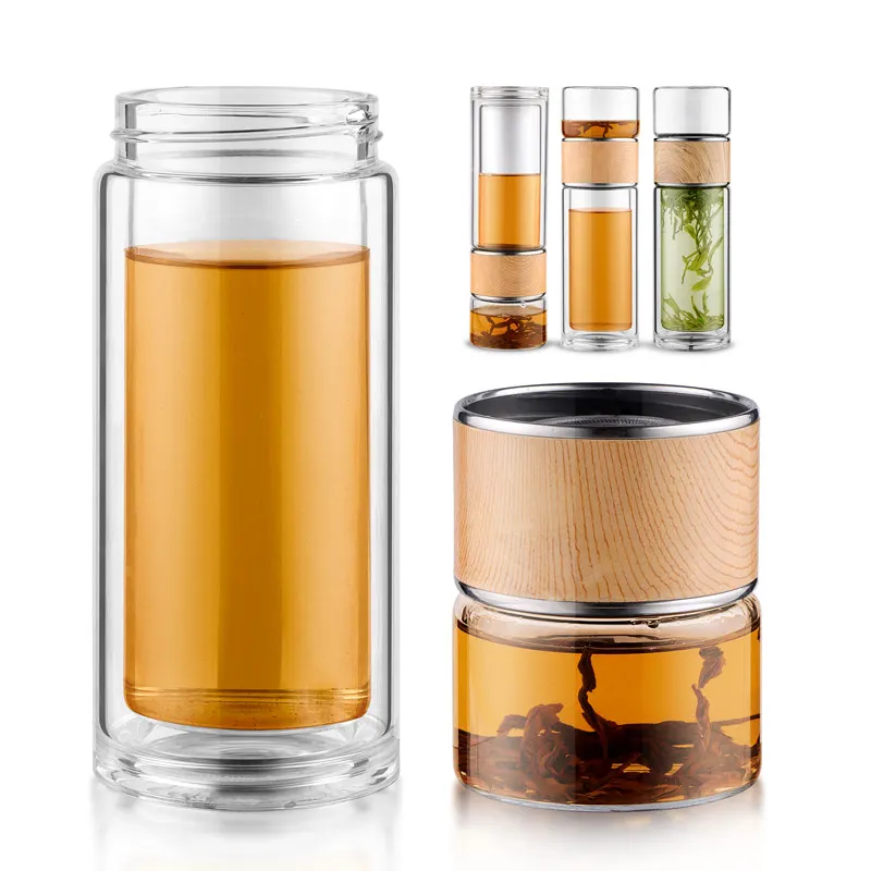 2024 New Design Water Separation Design Tea Cup Portable Double Wall Tea Glass Bottle With Stainless Steel Filter Tea Maker