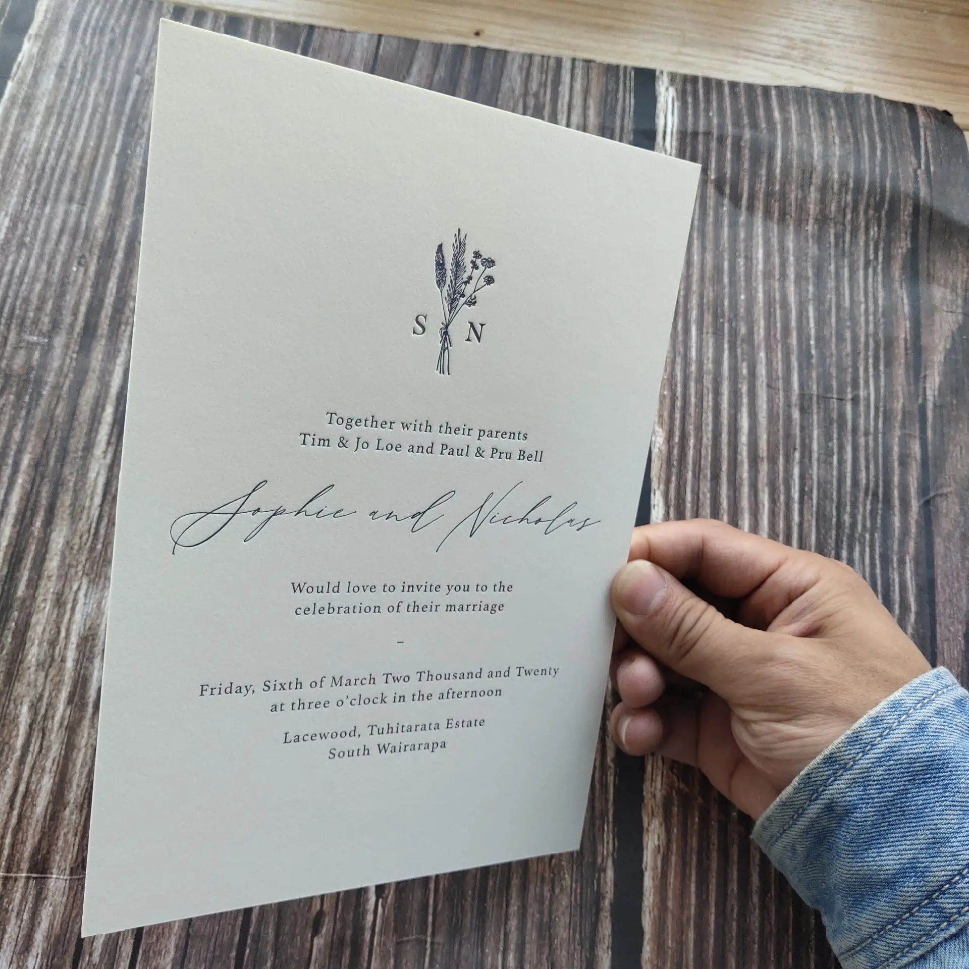 4" x 6" invitation requires rose gold stamp