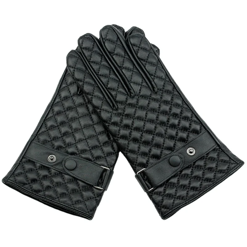 High Quality Autumn Winter Warm Full Finger Black Gloves Men Genuine Sheepskin Leather Gloves