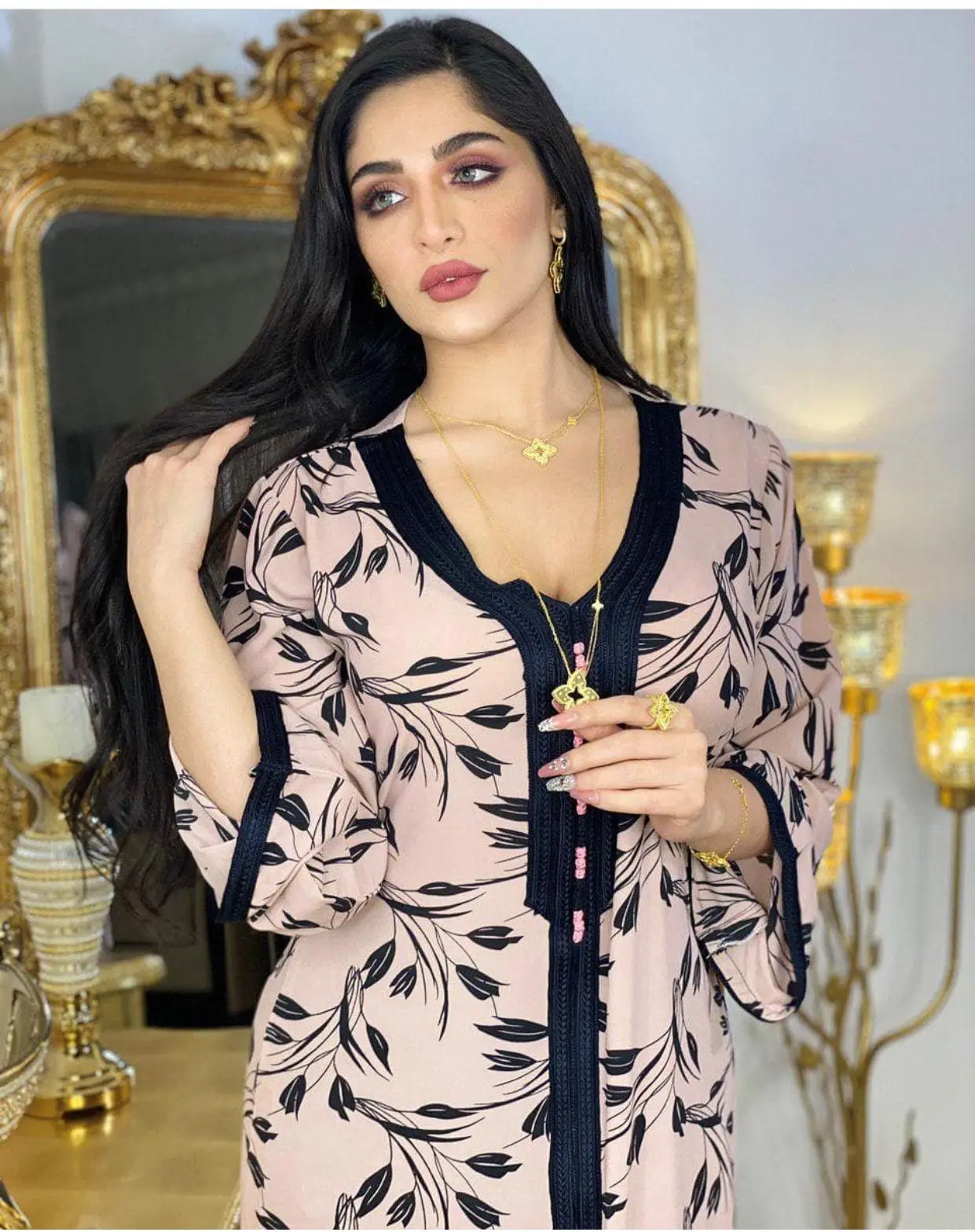  1308 мусликло Рамадан платье с цветочным принтом абайя Дубай мусульманский Средний Восток женщин